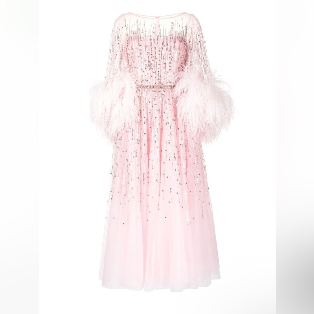 Worn once beautiful long sleeve luxury designer Jenny Packham evening gown.